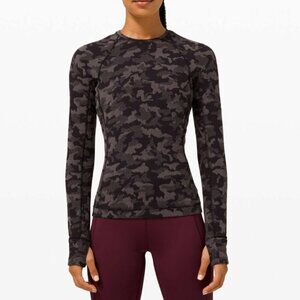 Lululemon Runderful Long Sleeve Heritage Camo Jacquard Black Lunar Rock Size 4